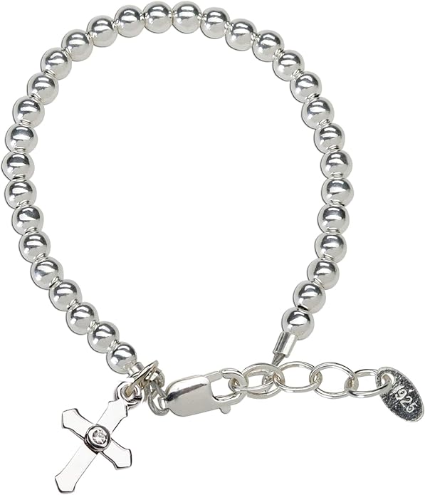 Cherished Moments Girl's 14K Gold-plated Stackable Bracelet with Cross Charm for Girls Baptism, Christening, First Communion and Keepsake Gift