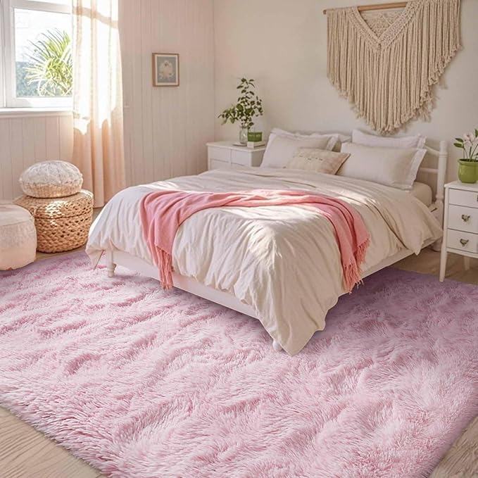 FinRèc Pink Rugs for Bedroom Living Room, 3x5 Feet Fluffy Shag Area Rug, Non-Slip Fuzzy Furry Rug for Kids Room Girl Dorm Room Home Decor, Indoor Shaggy Floor Carpet