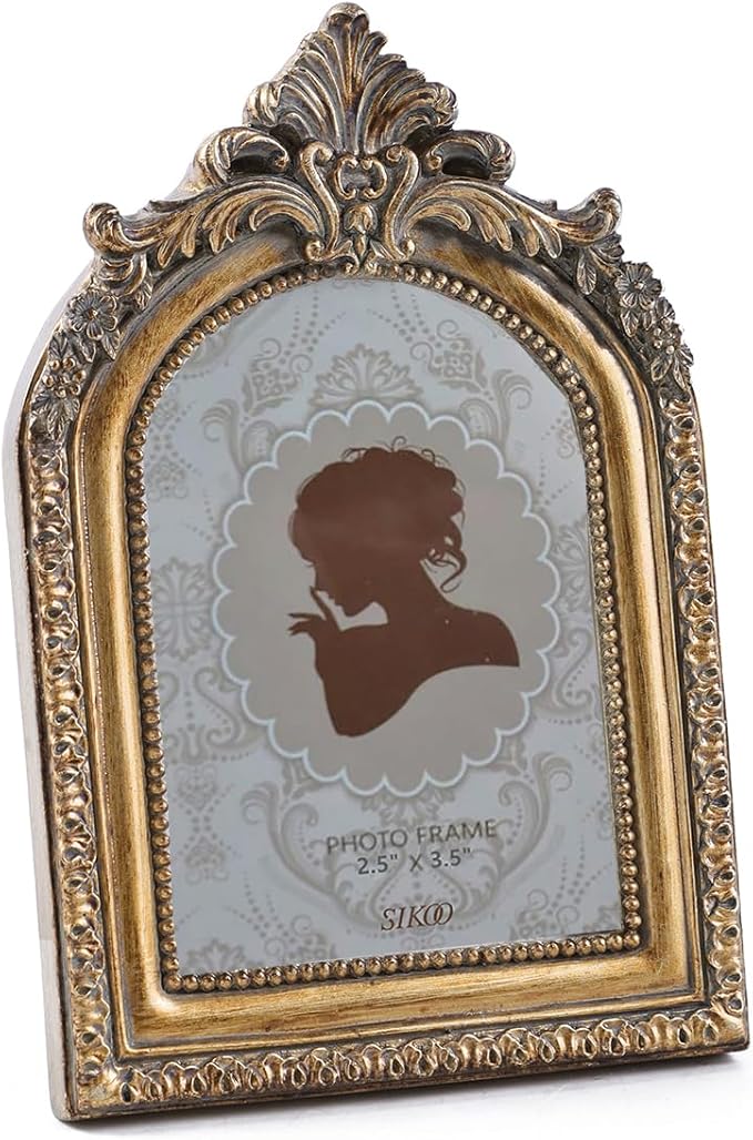 SIKOO Vintage Mini 2.5 × 3.5 Picture Frame Antique Small Ornate Table Top Wall Mounting Photo Frame with High Definition Glass Front for Home Decor, Photo Gallery, Art,Bronze Gold (2.5x3.5)