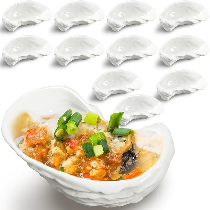 Reallnaive 12 Pcs Ceramic Oyster Shells Reusable Oyster Grilling Shells Large Clam Baking Dish Platter Plate for Cooking Shrimp Scallops Clams Seafood of All Kind