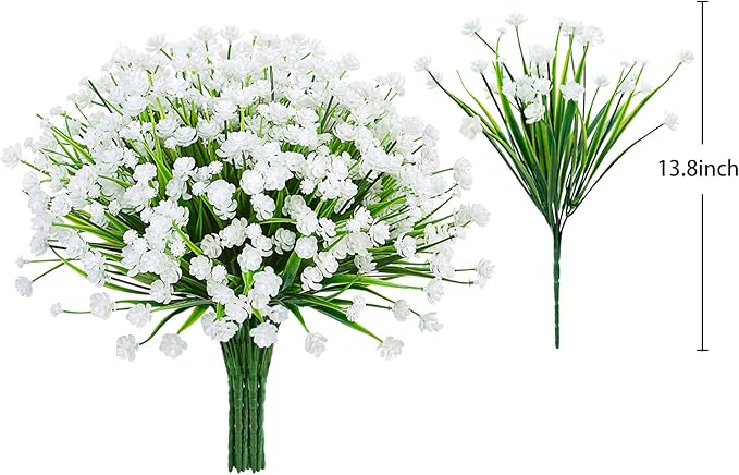 Ouddy Decor 24 Bundles Artificial Flowers for Outdoors UV Resistant Fake Plastic Plants Faux Greenery Stems for Spring Summer Indoor Garden Patio Window Box Kitchen Home Decor, White