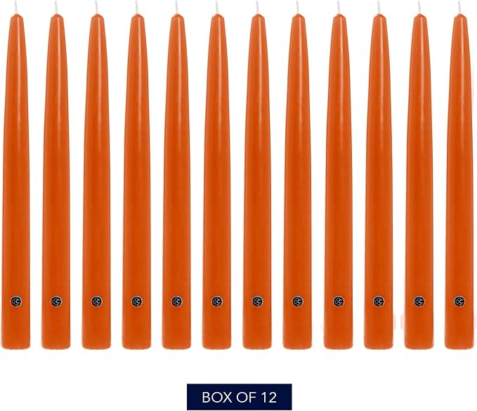 Colonial Candle Unscented Taper Candle, Handipt Collection, Pumpkin, 12 in, Pack of 12 - Up to 10 Hours Burn