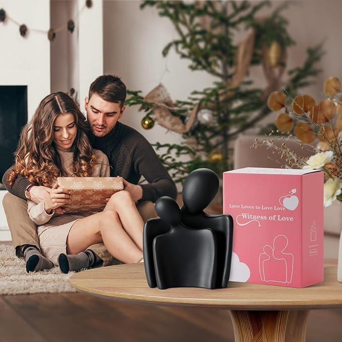 Flytime Love Couple Statue-8 Inch, Suitable for Home Modern Art Decor Sculpture Placed in TV Stand, Living Room, Bookshelf, Bedroom for Valentine's Day, Wedding, Anniversary (Black)