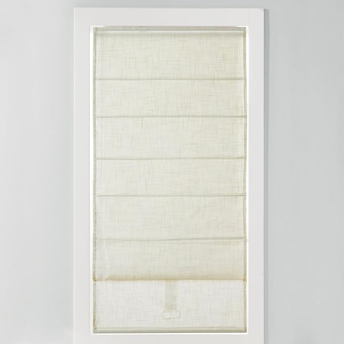 Madison Park Kyler Cordless Roman Shades - Single Panel, Lightweight Linen Blend Fabric, Natural Design, Easy Installation, Light Filtering Window Blind, Bedroom, Living Room Decor 29"W x 64"H Ivory