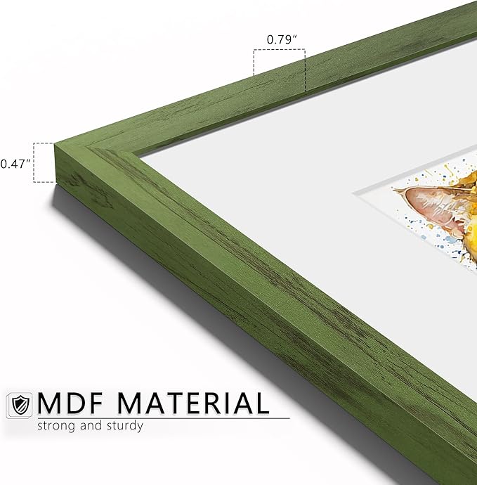 Picrit 12x16 Picture Frame Set of 12, Display 8.5x11 with Mat or 12x16 without Mat, Photo Frames for Wall Mounting Display, Green Wood Grain