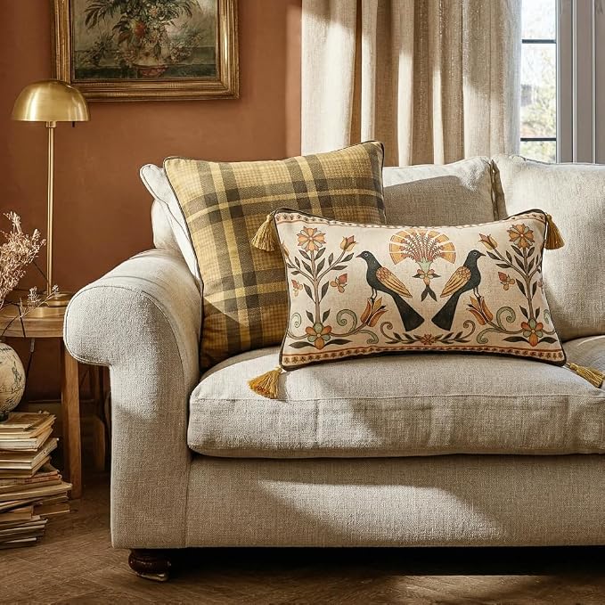 bilin gaier Rectangle Linen Throw Pillow Covers,20"x12" Set of 2-Seville C | Designer Vintage Elegant Pillow Cover,Concealed Zipper,Floral and Bird Pattern,Sofas,Bedroom,Living Room,Chairs