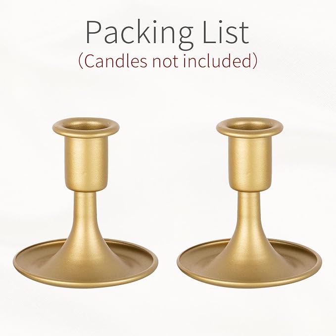 Gold Taper Candle Holder Vintage: Small Candle Sticks Holder Decor Brass Candlestick Holders for Home Dinning Table Wedding Centerpiece Holiday Party Chrismas Mantel Set of 2
