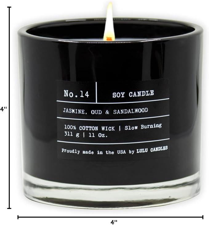 Lulu Candles | Jasmine, Oud & Sandalwood | Luxury Scented Soy Jar Candle | Hand Poured in The USA | Highly Scented & Long Lasting (11 Oz.)