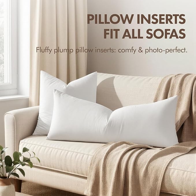 MIULEE 14x36 Synthetic Down Alternative Pillow Insert Decorative Throw Pillow 14 x 36 Inch Body Bed Sleeping Ultra Soft Fluffy Form for Sofa Couch Bed