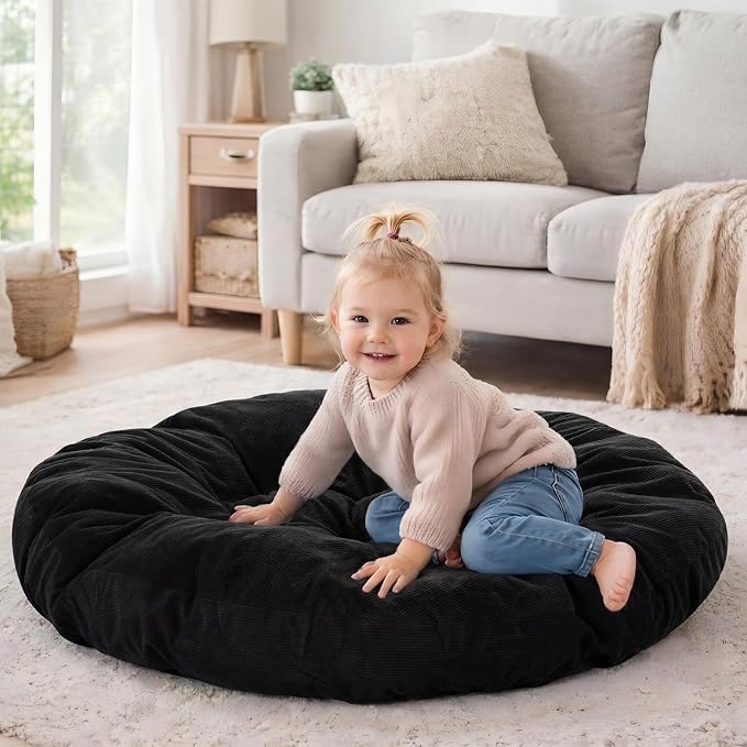 Funnymoom 35" Large Floor Cushion Round Meditation Floor Pillow Papasan Swing Cushion for Adults Oversized Playroom Pillows Reading Nook Big Pillow for Yoga Living Room Sofa Balcony(Black, Classic)