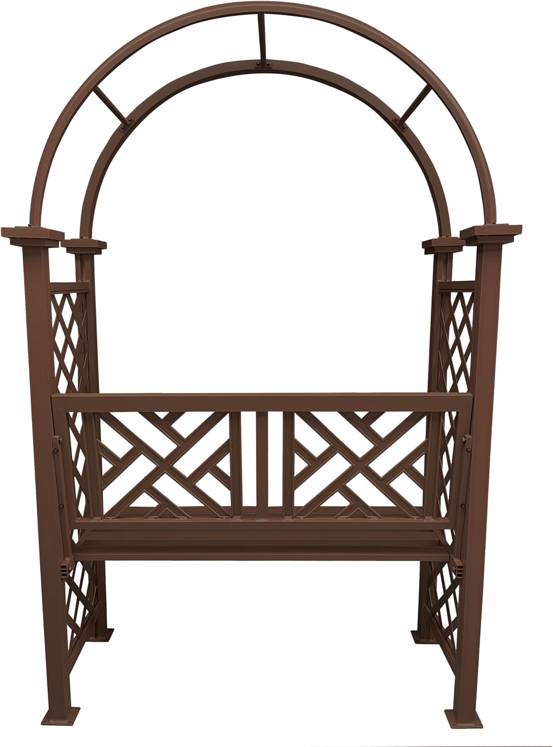 Brown Aluminum Garden Arbor Arch with 2-Seater Bench