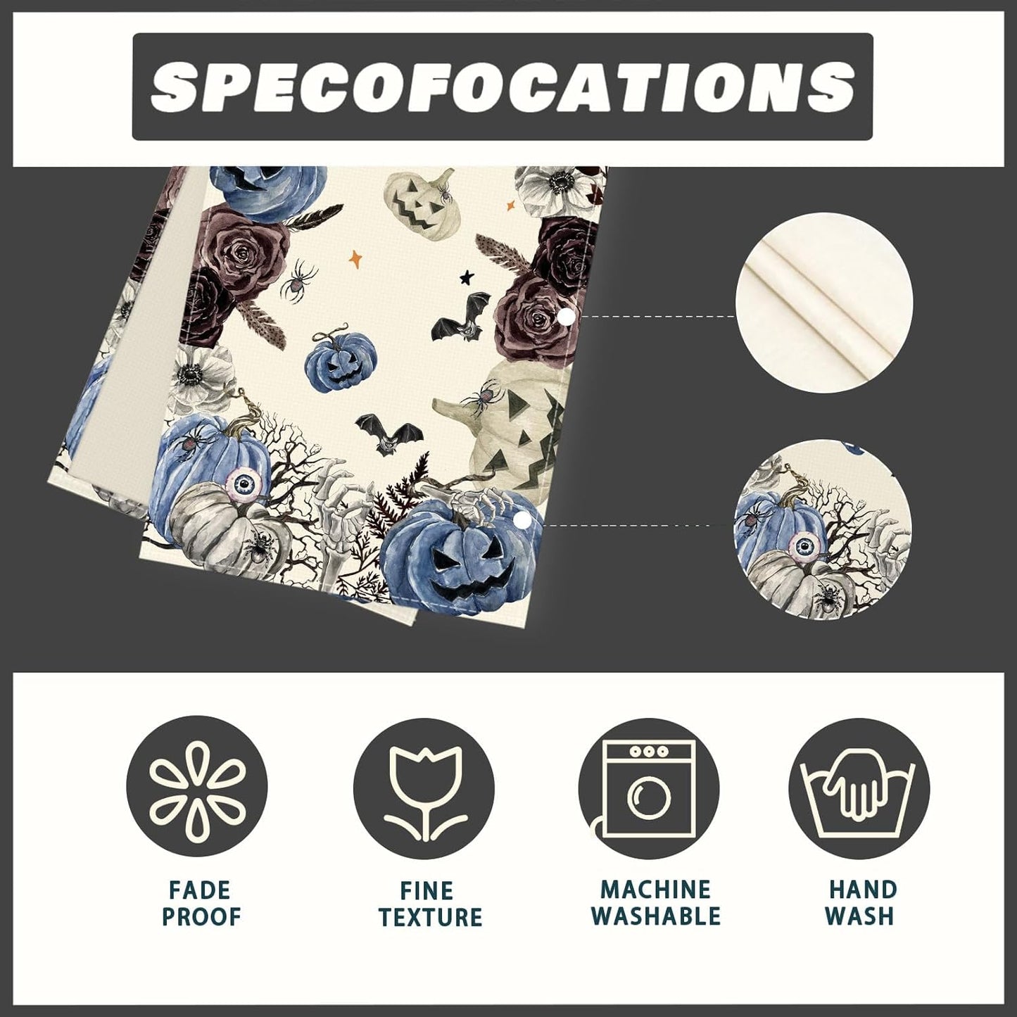 XCHI Spooky Blue Pumpkin Halloween Table Runner Party Table Decoration for Home Kitchen Dining Holiday Decor 13x60 Inch