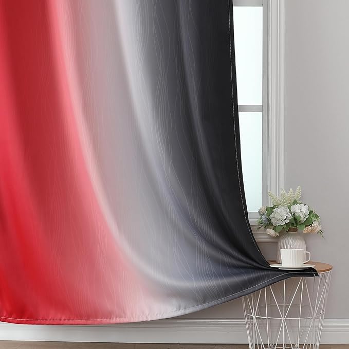 Estelar Textiler Black and Red Blackout Curtains, 100% Ombre Blackout Curtains for Bedroom, Full Light Blocking Thermal Insulated Gradient Grommet Drapes for Living Room, 42x84 Inch, 2 Panels