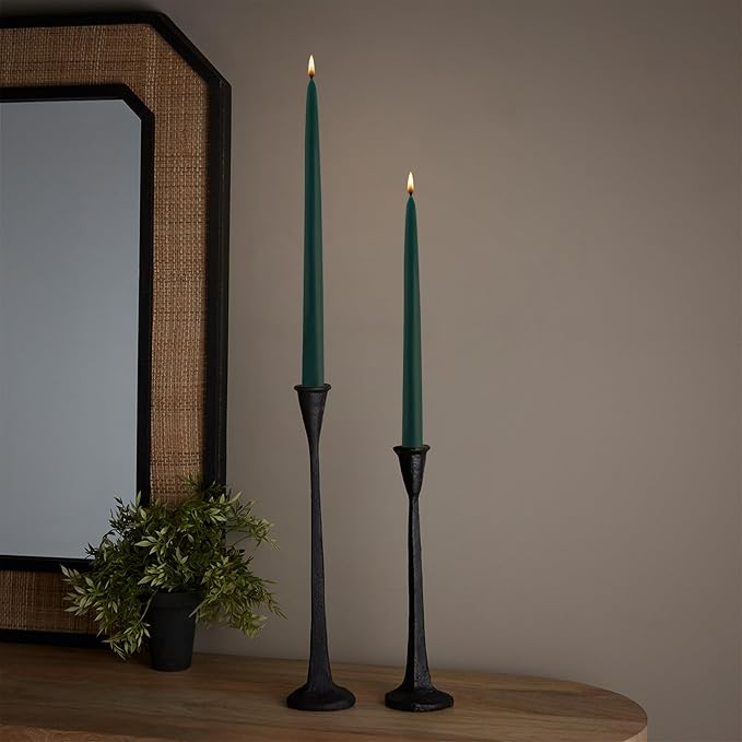 Root Candles 12-Count Unscented Taper Candles Smooth Hand-Dipped Dripless Beeswax Enhanced Boxed Candle Set, 12-Inch, Dark Green