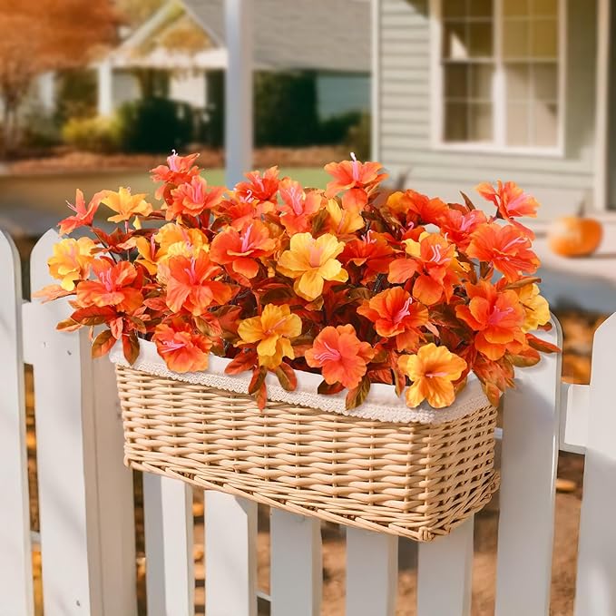 Hommyea Artificial Fake Fall Flowers for Outdoor Decor 8 Bundles UV Resistant Artificial Plants Outdoor Look Real Faux Silk Autumn Flowers for Porch Planters Garden Yard Decorations