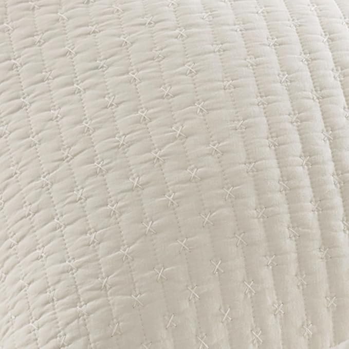 Levtex Home Cross Stitch Reversible Full/Queen Quilt Set (88x92in) with 2 Pillow Shams (26x20in) - Stitch Texture - Cream - Cotton Full/Queen Size Quilt Bedding Set - Lightweight, Soft, Pre-Washed