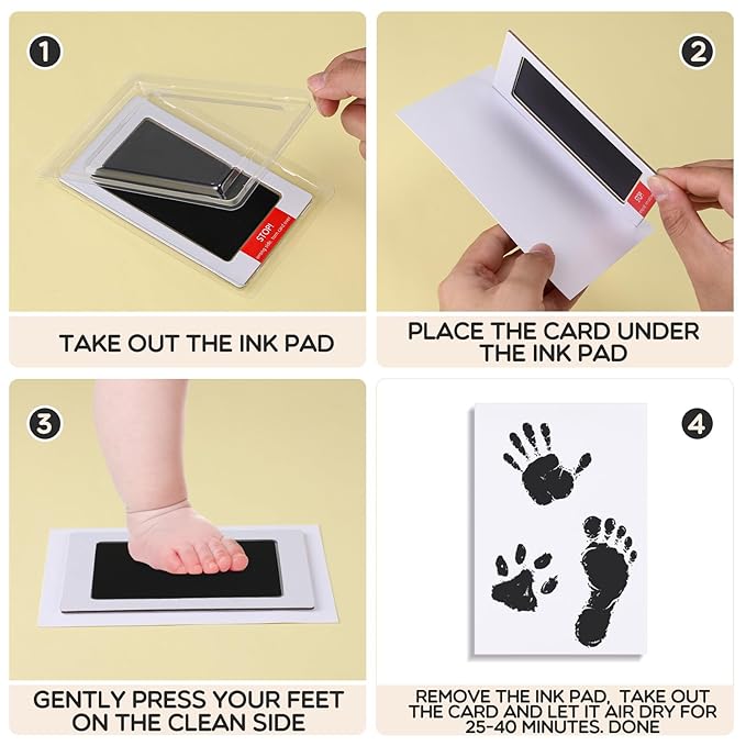 Jetec 8 Set Inkless Baby Footprint and Handprint Kit, Clean Touch Ink Pad for Baby Hand and Footprints, Dog Paw Print Kit with Ink Pads and Imprint Cards for Newborns Babies Pets Gifts (Black)