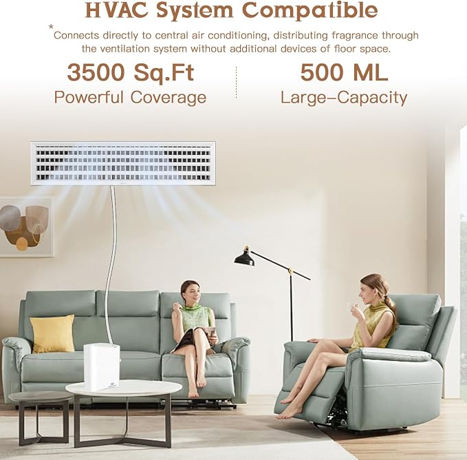 Smart HVAC Scent Diffuser, 3500 Sq.Ft Coverage with WiFi APP | 500ML Waterless Cold Air Aromatherapy Machine, Minimalist Design, for Home, Hotel, Office & Large Rooms