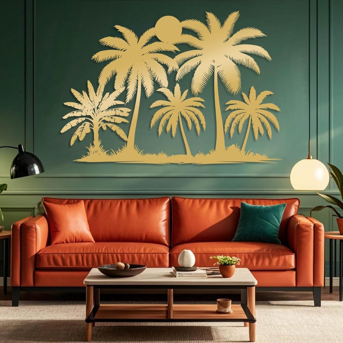 Tuglona Metal Palm Tree with Sunset Wall Decor, Tropical Palm Tree Metal Wall Art, Tropical Wall Decor, Sun Wall Art, Beach Wall Decoration, Coastal Trees Wall Hanging (Silver, 48"x33"/121x84cm)