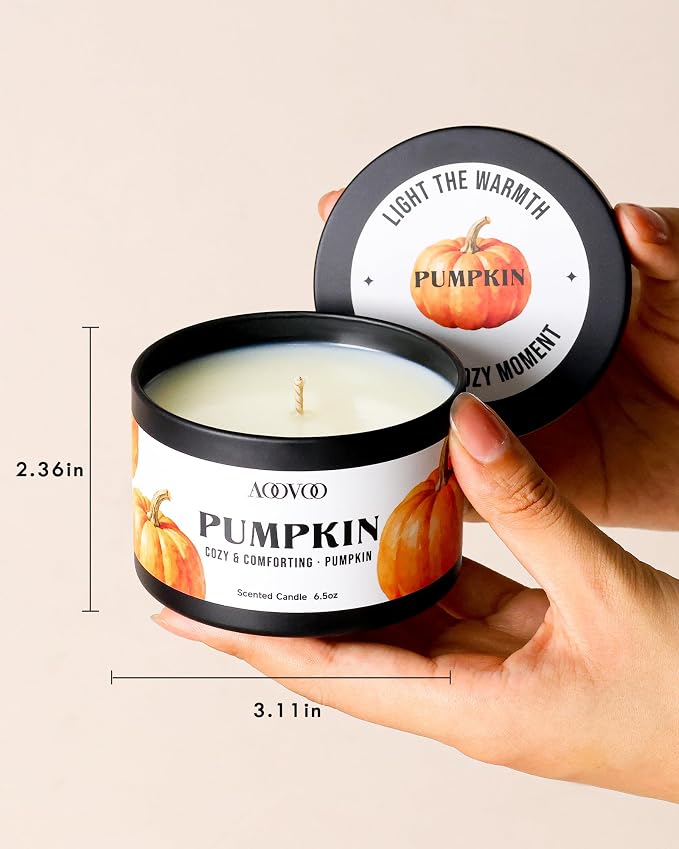 AOOVOO Fall Candle Set - 4 Pack Scented Candles for Home, 26oz up to 200 Hours Long Lasting, Pumpkin/Apple Cinnamon/Clove Cinnamon/Cinnamon Candles Gift Autumn Fragrance Decor
