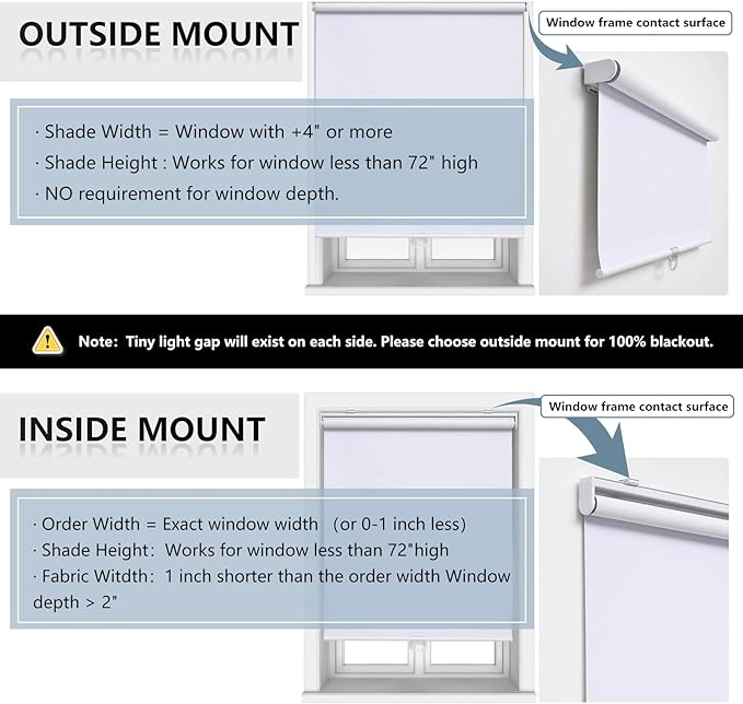 AOSKY Cordless Roller Shades Blackout Blinds for Windows Room Darkening Rolled Up Shades with Spring System, UV Protection Window Shades Door Blinds for Home and Office (33" W x 72" H, White)
