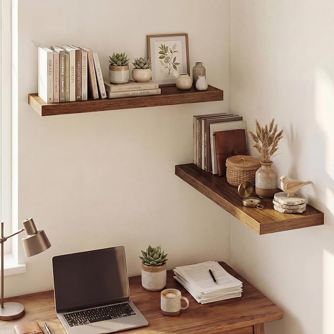 Dreamland 32 Inches Floating Shelves for Wall, 9.3" Deep Long Floating Shelves Set of 2, Large Display & Storage Shelf, Wall Shelf for Bathroom Bedroom Living Room Kitchen Office, Walnut