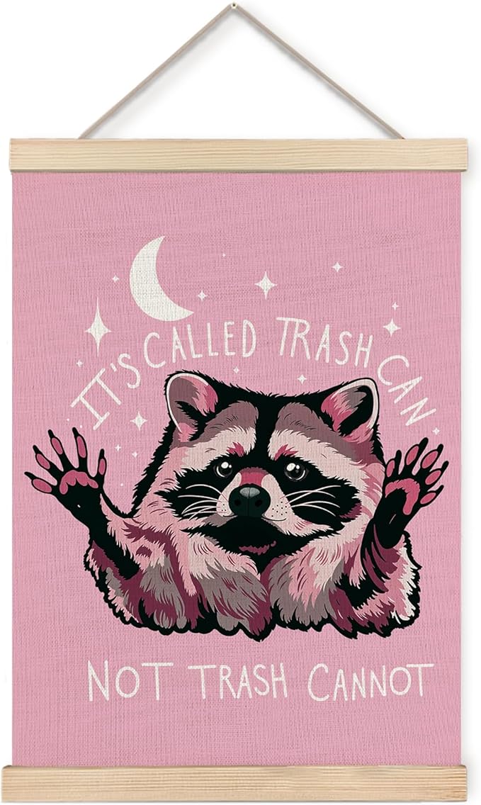 Foritho Funny Motivational Raccoon Meme Poster Wall Art Framed for Office Dorm Home, Sarcastic Work Trash Panda Office Canvas Prints Wall Decor for Coworkers Women Men, 12x16 Inch - Pink