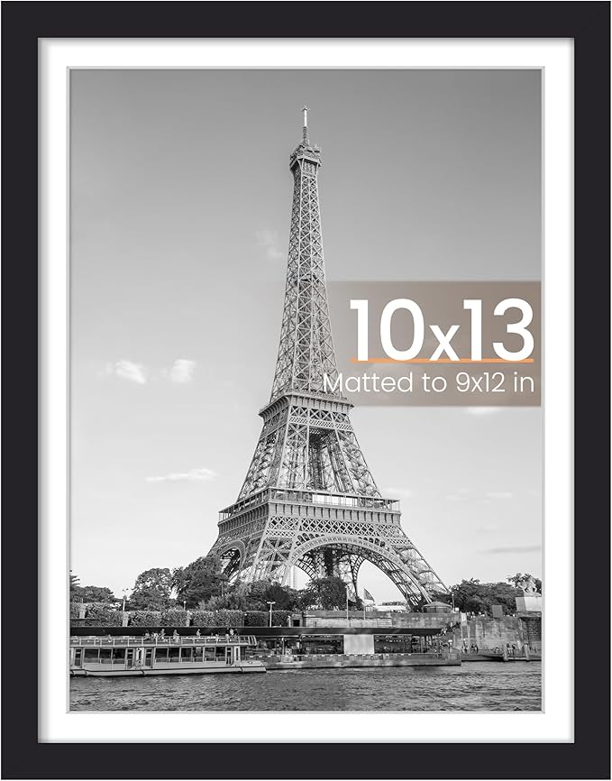 upsimples 10x13 Picture Frames, Display Pictures 9x12 with Mat or 10x13 Without, Wall Hanging Photo Frame, Black, 1 Pack