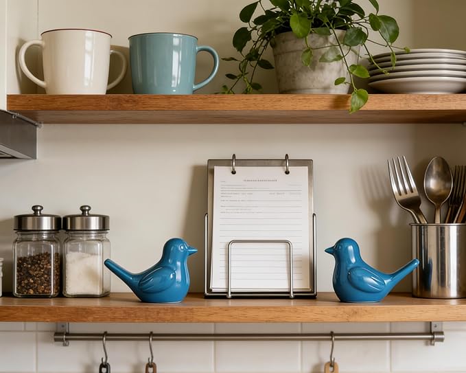 Small Blue Bird Statue Ceramic 2-Piece Set, 3¾ inch Cute Knick Knack for Home Office Shelf Desk Decor