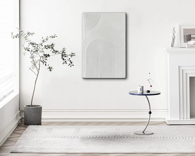 Creespi Hand Painted White Textured Wall Art 24x36 inch,Modern Abstract Oil Painting On Canvas,Minimalist Art Paintings for Wall Decorations