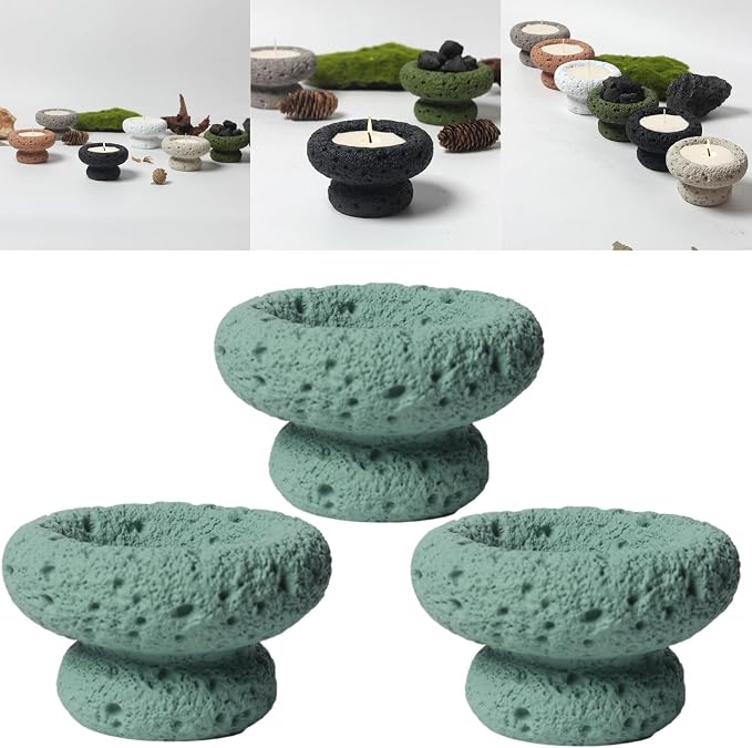 Cement Candle Container in Dark Green, Stylish and Durable, Empty Cup for Wax Pouring and Aromatherapy, Perfect for Home Décor and Gifts, 3pc