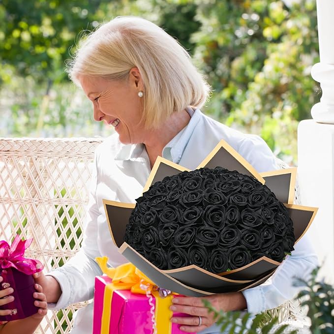 Waipfaru 50 Pcs Black Roses, Fake Roses Artificial Velet Flowers for Valentines Mothers Day Wedding Centerpieces Decor (Black)