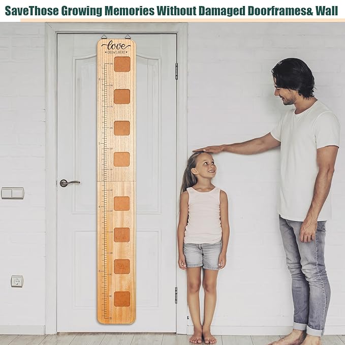 Chunful Wooden Growth Chart for Kids with Picture Frames Height Growth Chart for Wall Foldable Height Measurement Ruler for Boy Girl Teen Bedroom Playroom Nursery Child's Room Wall Decoration
