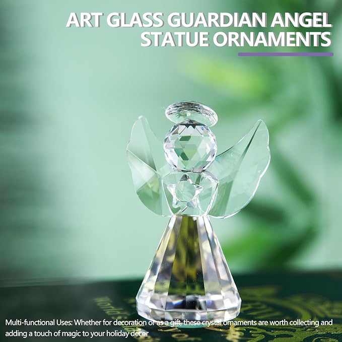3.3in Glass Angel Figurines Crystal Guardian Angel Gifts for Women Clear Angels Collectible Decor Gift for Valentines, Mother's Day, Birthday