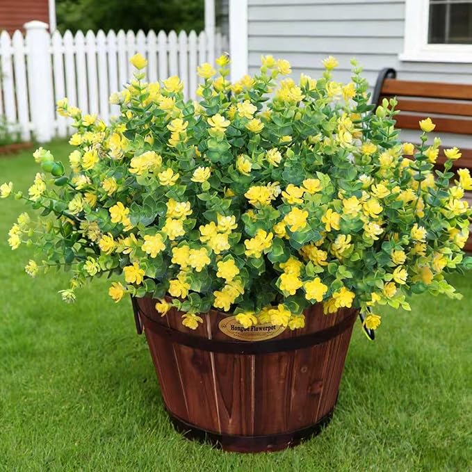 Artificial Flowers for Outdoors, 12 Bundles UV Resistant Realistic Faux Plants for Outside Porch Planter, Spring Summer Home Garden Decoration, Yellow