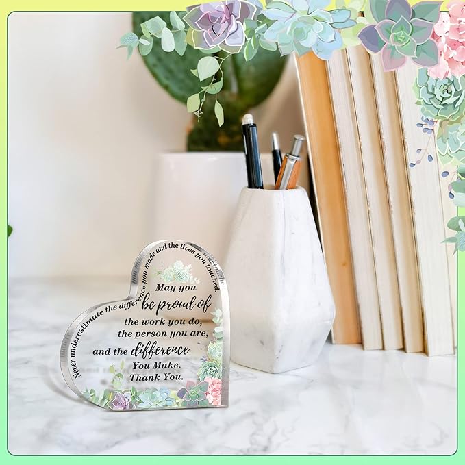 Yinder Thank You Gifts for Women Appreciation Gifts for Coworker Employee Nurse Teacher Leader Boss Inspirational Quotes Acrylic Desk Decor for Home Office Farewell Retirement