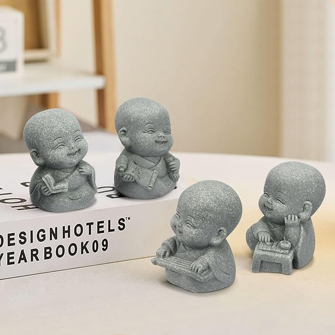Buddha Statue for Home Decor - 2 Inch Sandstone Figurines for Spiritual Decor, Feng Shui, Zen Garden, Car Dashboard, Office Desk, Home & Garden Decor with Blessing Amulet