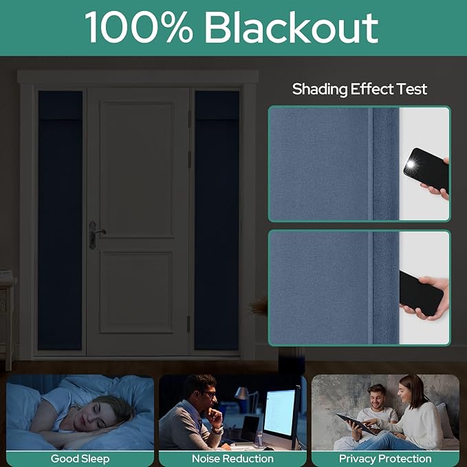 HOMEIDEAS 100% Linen Blackout Sidelight Curtains for Front Door, Side Door Window Curtains, Small Window,Thermal Insulated Covering, 1 Panel, W12 X L68 Inch, Stone Blue