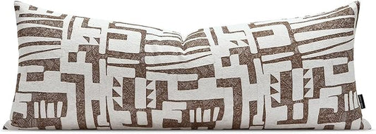 Long Lumbar Pillow Cushion Cover 14x36, Double Sided Modern Geometric High-Density Jacquard Polyester Pillow Cover for Sofa, Bed, Bench, Bedroom, Living Room (Brown)