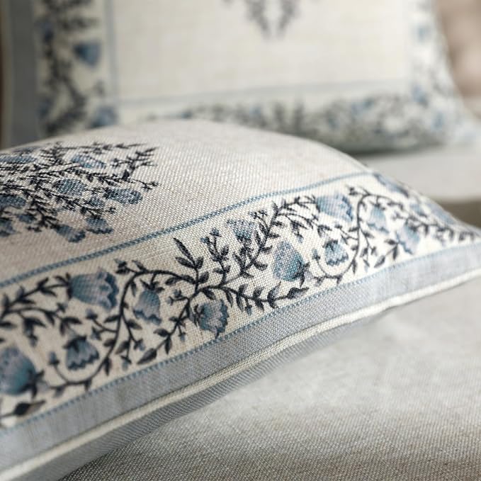 ISAENNE Designer Vintage Linen Throw Pillow Cover,20"x12"-Segerman A | Elegant Chinoiserie Rectangle Pillow Cover,Concealed Zipper Design,Floral Pattern,Sofas,Bedroom,Living Room,Lounge Chairs