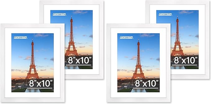 FIXSMITH 8x10 Picture Frame Set of 2, Photo Frame with HD Plexiglass, Display Pictures 5x7 with Mat or 8x10 Without Mat, White Picture Frames Collage for Tabletop or Wall Display (Pack of 2)