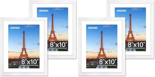 FIXSMITH 8x10 Picture Frame Set of 2, Photo Frame with HD Plexiglass, Display Pictures 5x7 with Mat or 8x10 Without Mat, White Picture Frames Collage for Tabletop or Wall Display (Pack of 2)