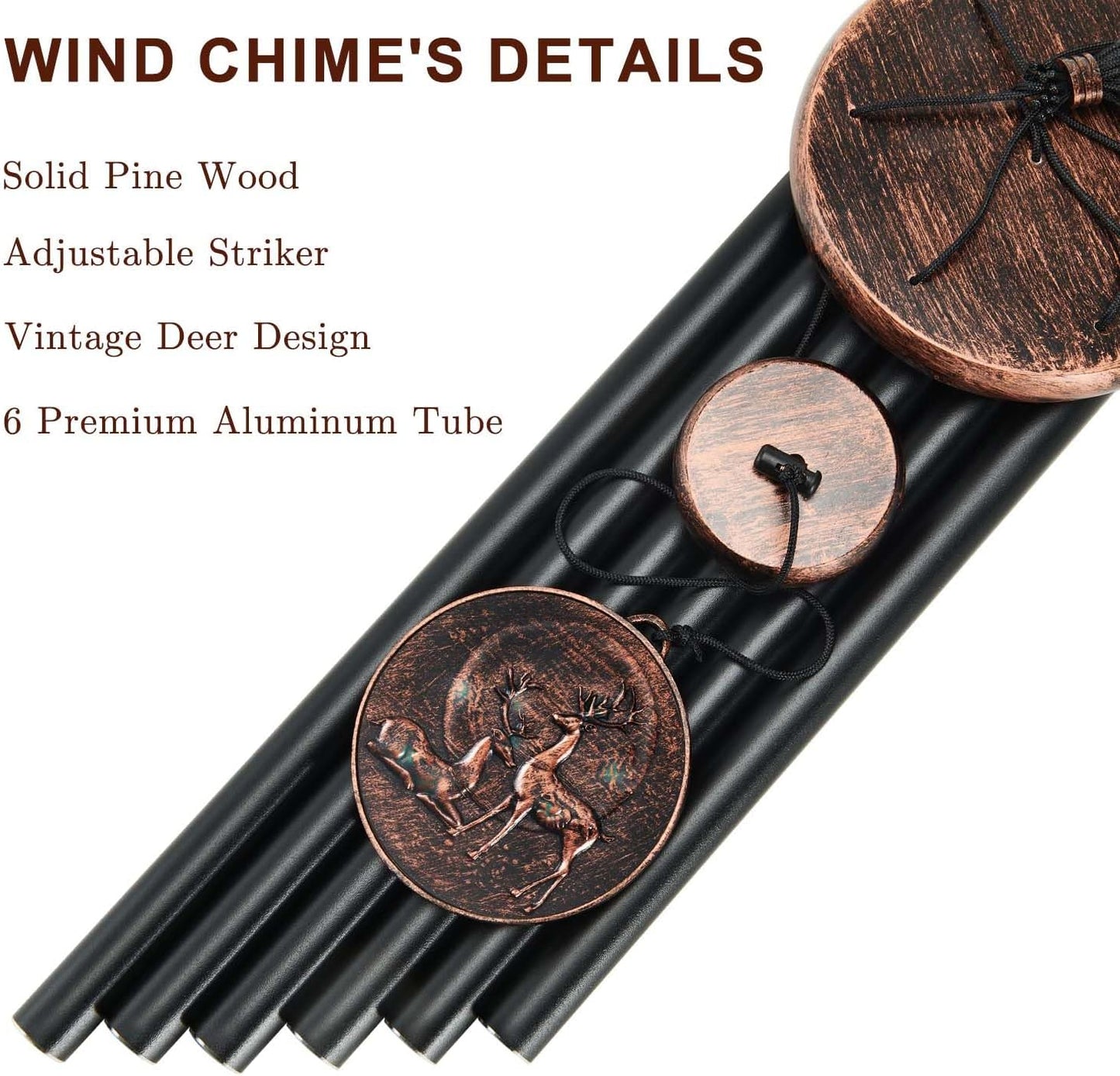 Wind Chimes for Outside, Deer Deep Tone Vintage Wind Chime Outdoor Clearance, Sympathy/Memorial/Festivals/Birthday Gift for Mom Dad Grandma, Home Garden Patio Decor (32" Deer)