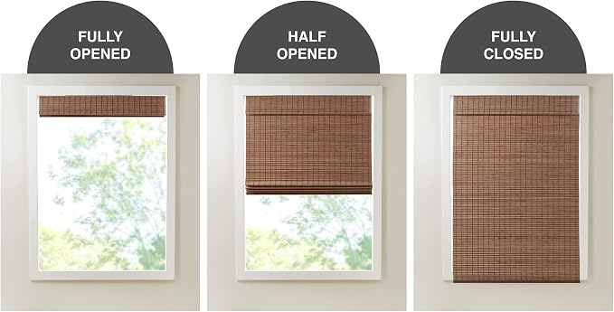 Madison Park Eastfield 100% Bamboo Cordless Roman Shades-Woven Wooden Privacy Panel, Light Filtering Easy Installation Window Blind Treatment, Bedroom, Living Room Decor, 33" W x 64" L, Teak