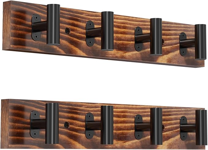 Coat Rack Wall Mount 2 Pack with 8 Pre-Installed Metal Hooks, Rustic Pine Solid Wood Coat Hanger Wall Mount for Entryway & Living Room, Coat Hooks for Hanging Jacket, Hat, Backpack (32.3")