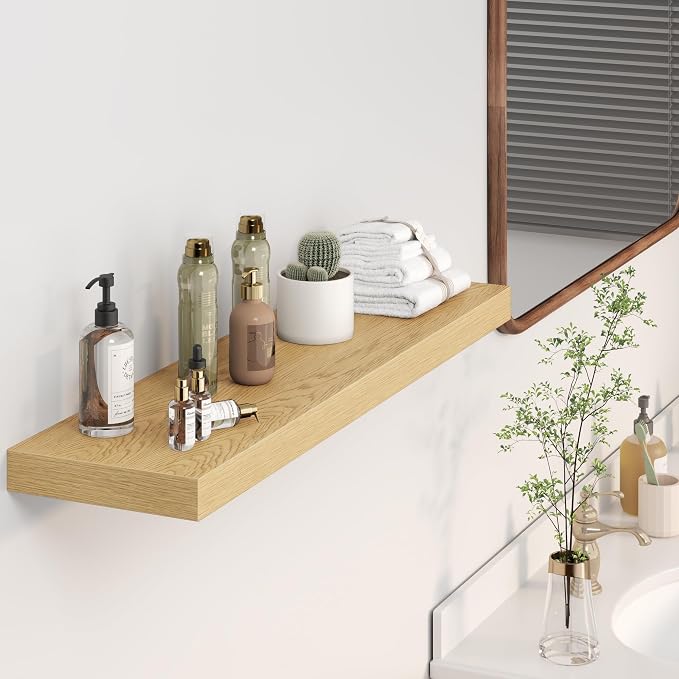 Heimlove Floating Shelves for Wall 36 Inches Long,9.3" Deep Oak Floating Shelf Set of 2,Wall Mounted Shelves for Bathroom Bedroom Living Room Kitchen Office,Shelf for Books Storage,Home Decor
