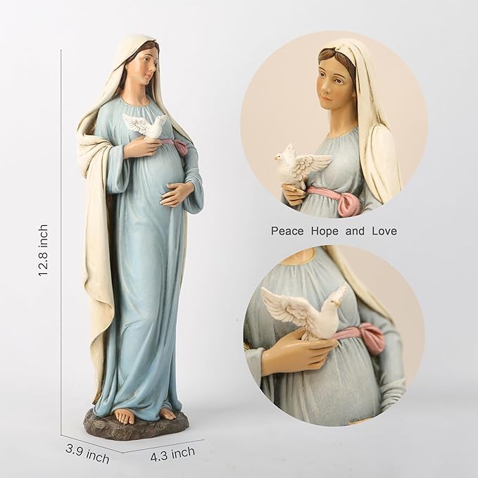 BC Catholic Expectant Mary Mother Statue, 12.8" H Blessed Virgin Mary Figure, Pregnant Mary for Pregnant Mom Gift, Inspirational Home décor of Peace Love Hope, Handpainted by Buildclassic