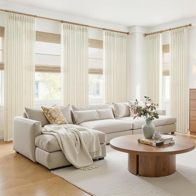 Cream Pinch Pleated Linen Light Filtering Curtains & Drapes 88 Inches Long