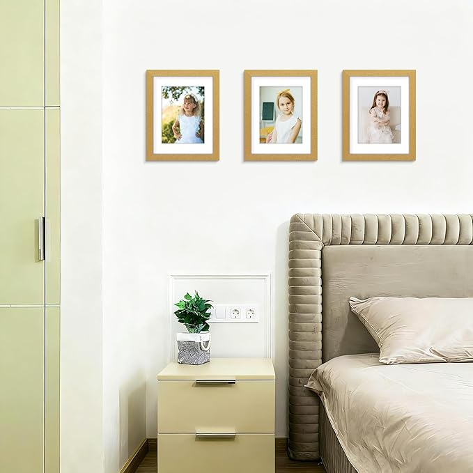 Picrit 8.5x11 Picture Frame Set of 12, Display 6x8 with Mat or 8.5 x 11 without Mat, Photo Frames for Wall Mounting or Table Top Display, Gold