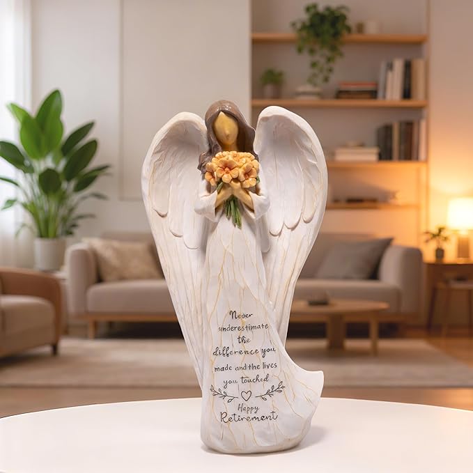 Hodao Retirement Gift for Woman, Angel Figurine with Inspirational Sentiment, Hand-Painted Resin Retirement Keepsake for Coworker, Teacher, Nurse, Friend, Retirement Party Decoration